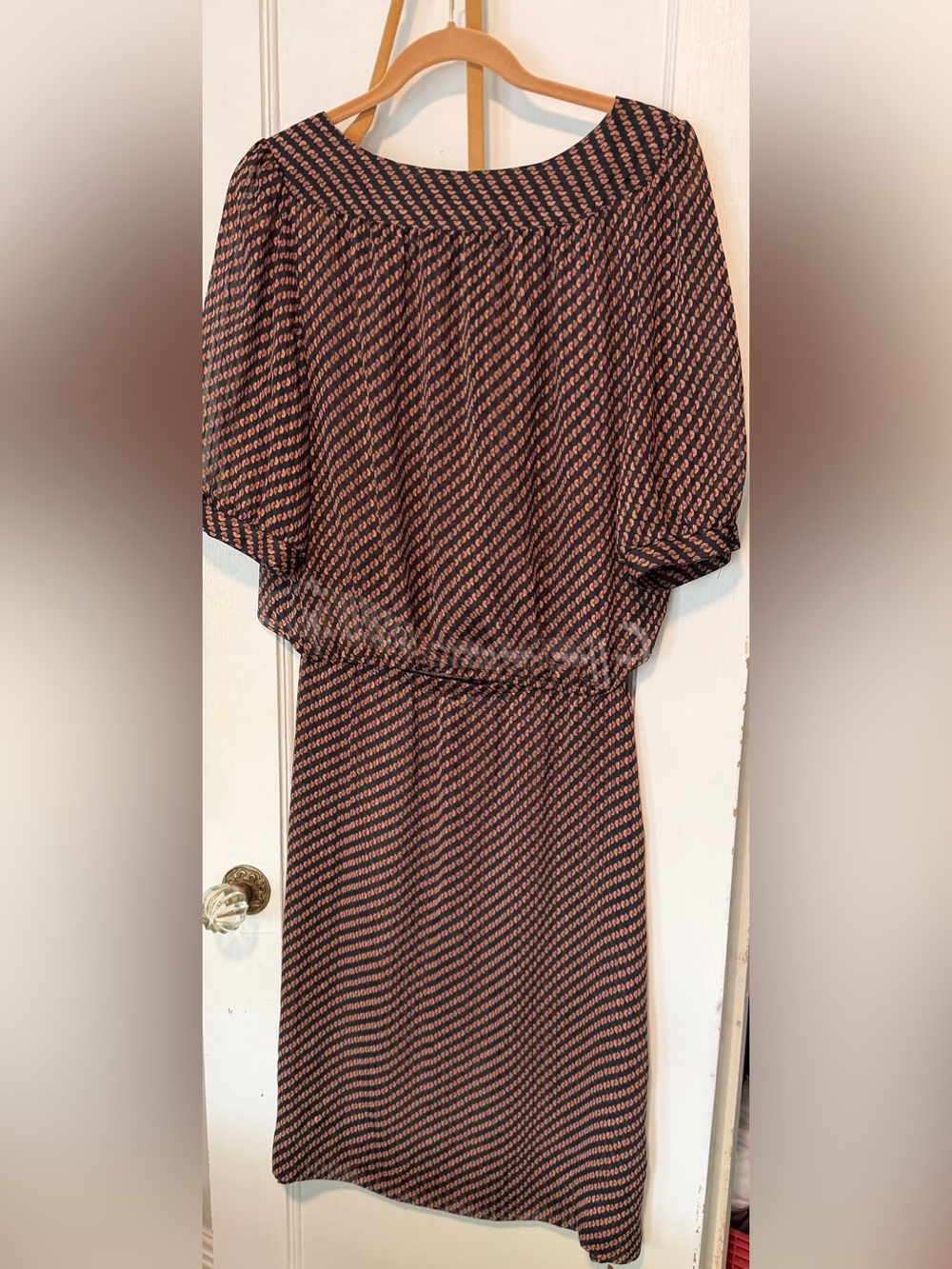 Vintage 70s Mel Naftal Two Piece Dress Set Sheer Floral Geometric Print 14